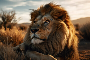 Majestic Lion at Sunset in Natural Habitat
