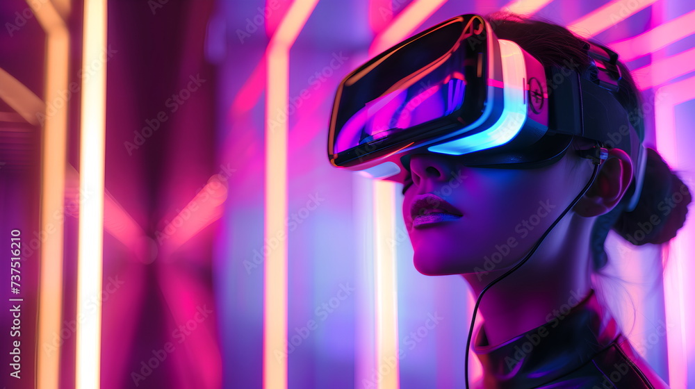 Canvas Prints woman using vr googles