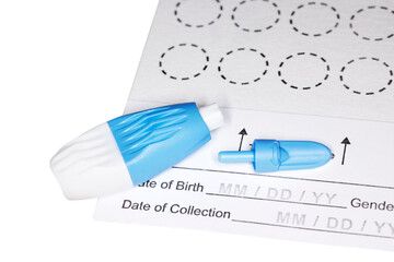 New Dried Blood Spot test card with lancet for hormone testing