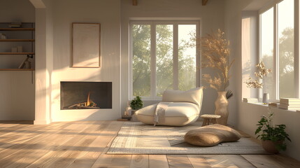 Fototapeta na wymiar Modern living room interior with wooden floor