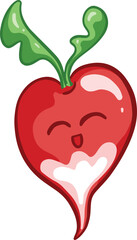 Cartoon Radish Vegetable Character With Smiley Kawaii Face Illustration 
