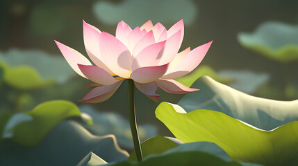 Obraz premium Lotus flower stands tall amidst a serene pond setting, rendered in a stylized, digital artwork