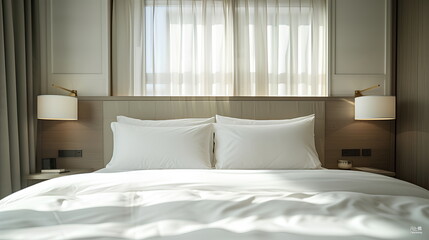 Pristine white bed with pillow