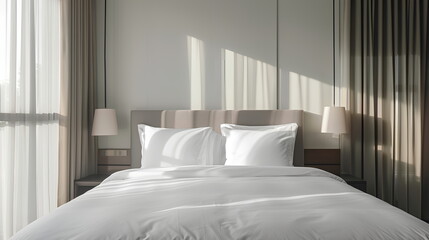 Pristine white bed with pillow