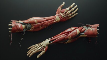 Elaborate Dissection of the Human Arm Musculature and Skeletal System for Anatomical Study and Medical Reference