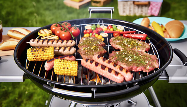 delicious vegetables and meat on a grill