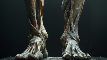 Exquisite Anatomical Detail of the Human Ankle and Foot with Exposed Muscles, Tendons, and Bone Structure - obrazy, fototapety, plakaty