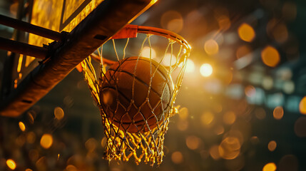 Fototapeta na wymiar A basketball in a basket on a playground. Close-up.