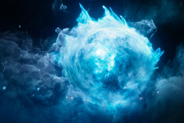 Obraz na płótnie Canvas the image shows a blue fireball in the background