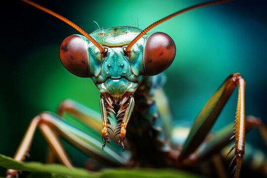 Alien-like Praying mantis macro. Wildlife insect. Generate Ai