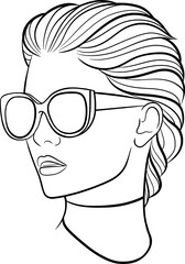 beautiful girl with sunglasses outline illustration on transparent background