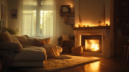 Cozy living room interior with fireplace
