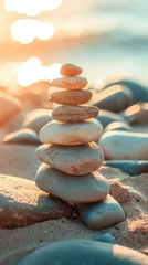 Fotobehang stack of stones on beach © BetterPhoto