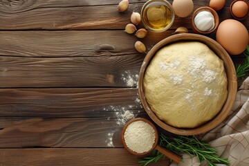 Fototapeta na wymiar Fresh yeast dough bowl on table