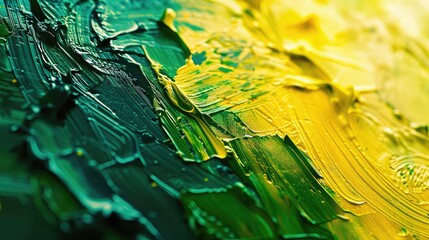 Abstract art background. Oil painting on canvas. Green and yellow texture. Fragment of artwork....