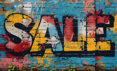 The word Sale is written on the wall in graffiti style.