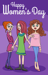 Women's Day design with cartoon women characters