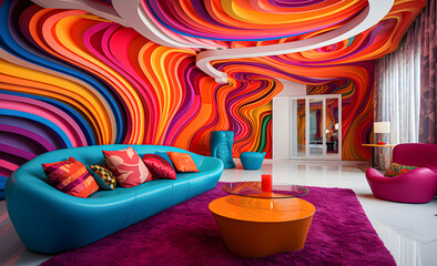 Bright modern colorful modern colorful interior room design.
