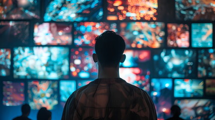 Man watching screens