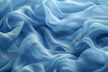 Crumpled blue chiffon fabric with soft waves and elegant texture perfect for banners or ads - obrazy, fototapety, plakaty