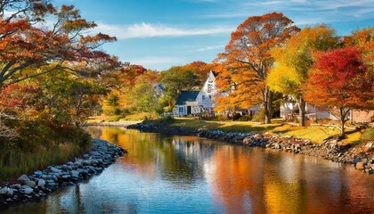 autumn landscape with river and trees provincetown cape cod massachusetts - obrazy, fototapety, plakaty