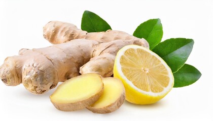 ginger and lemon isolated on white or transparent background