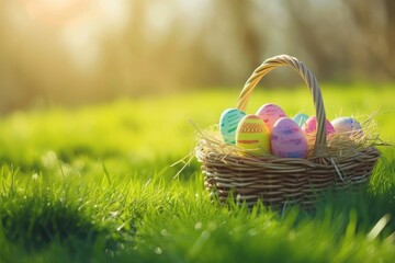 Happy Easter Eggs Basket jesus christ. Bunny in flower easter sentimental card decoration Garden. Cute hare 3d Pine easter rabbit spring illustration. Holy week Retro card wallpaper plush buddy