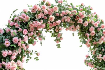 Floral arch for wedding decoration on white background Pink rose bouquet for valentines day card