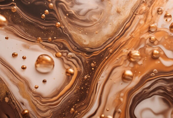 Acrylic Fluid Art Brown bubbles peach waves and gold inclusion with bulb details Abstract stone background or texture 