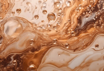 Acrylic Fluid Art Brown bubbles peach waves and gold inclusion Abstract stone background or soft texture