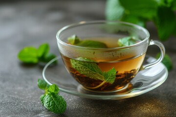 Fresh mint herbal tea in glass cup alternative medicine healthy hot drink