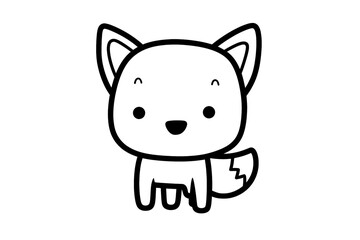 Cute cartoon fox black and white illustration for kids coloring book