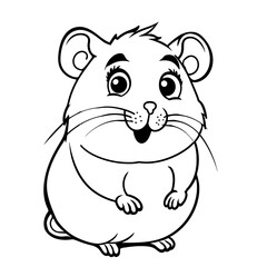 Obraz premium Funny cartoon hamster black and white illustration for kids coloring book