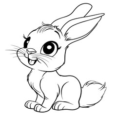 Adorable cartoon bunny black and white illustration for kids coloring book
