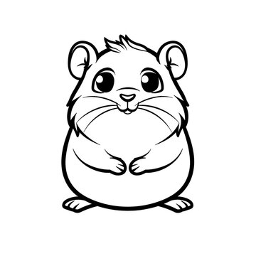 recommend clip art: Cute cartoon hamster black and white illustration for kids coloring book