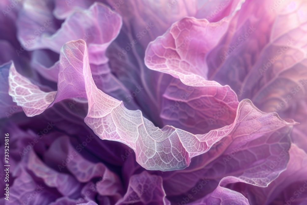 Poster a detailed view of a purple cabbage plant. this image can be used to showcase the vibrant colors and