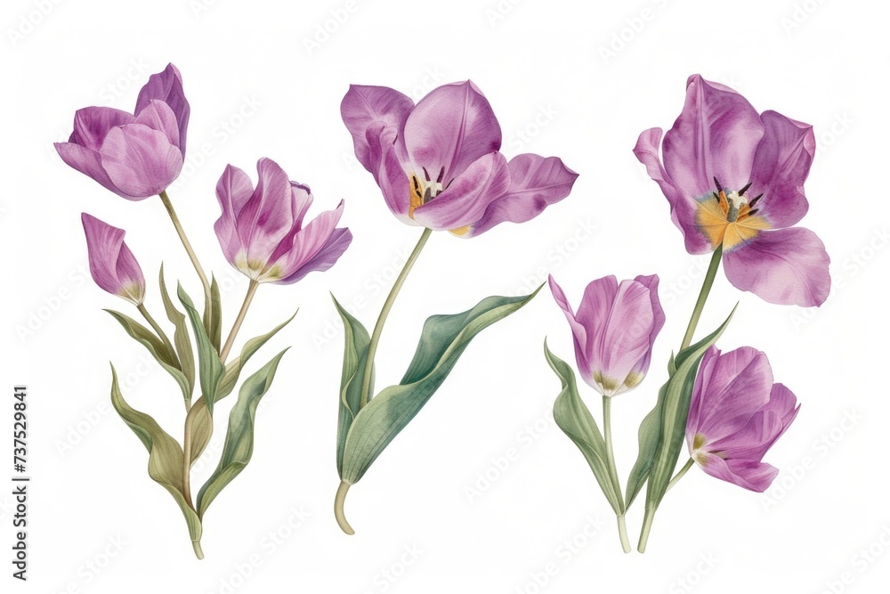 Poster a group of purple flowers against a clean white background. perfect for adding a pop of color to any