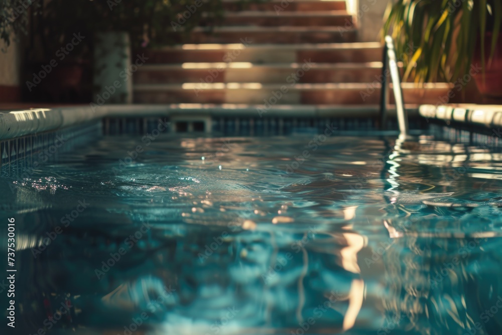 Aufkleber A picture of a pool with steps leading up to it. This image can be used to depict a serene and inviting swimming pool