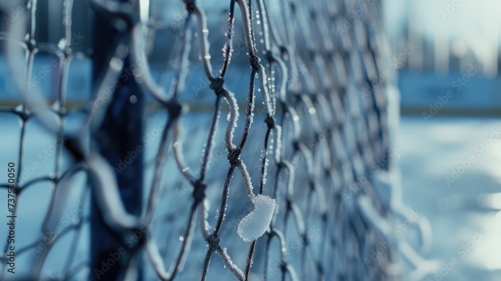 Poster a detailed view of a chain link fence. suitable for projects related to security, boundaries, or con