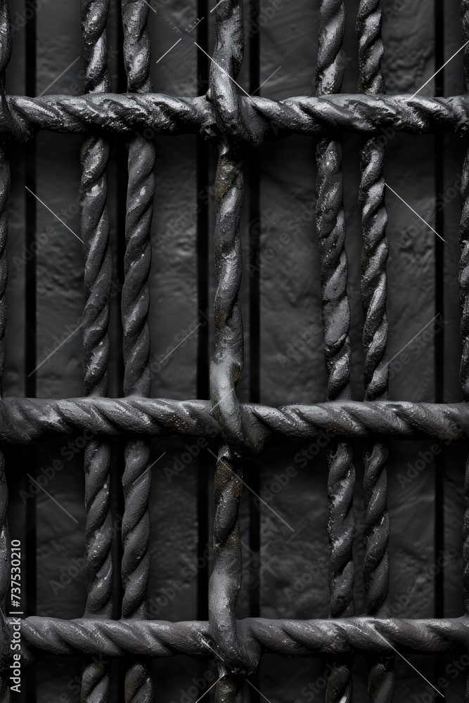 Poster A black and white photo of a metal fence. Perfect for adding a touch of elegance and simplicity to any project
