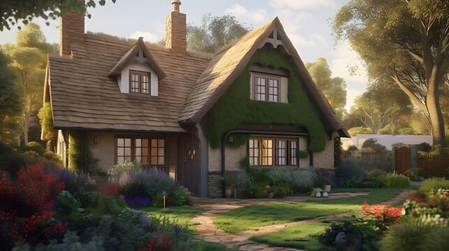 english cottage exterior house design, english cottage style, house, exterior design photography, daytime, 4k, hyperrealistic