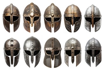Collection of different types of helmets on a clean white background. Ideal for illustrations, safety articles, or sports-related content