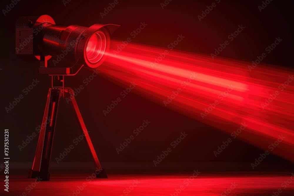 Poster a red light shines through the lens of a camera. this image can be used to represent photography, te
