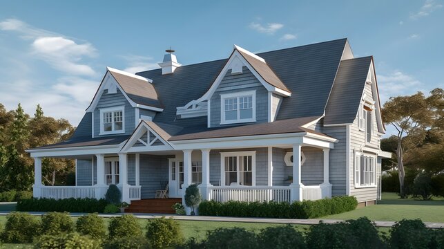 cape cod exterior house design, cape cod style, house, exterior design photography, daytime, 4k, hyperrealistic