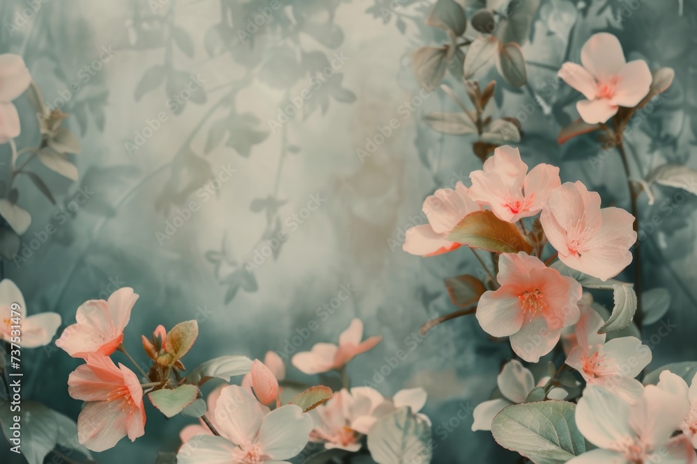 Poster a bunch of pink flowers on a branch. perfect for adding a touch of beauty to any project