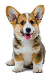 Happy puppy welsh corgi 4 month old isolated on white.
