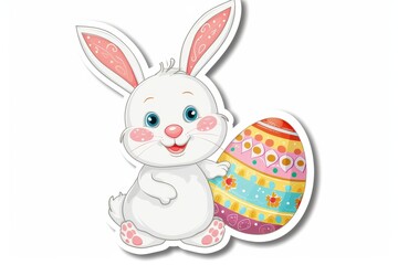 Happy Easter Eggs Basket resurrection. Bunny in flower easter Amiable decoration Garden. Cute hare 3d Garden bouquet easter rabbit spring illustration. Holy week Vibrant card wallpaper Red Brick