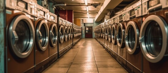 laundry machines hums to life - obrazy, fototapety, plakaty