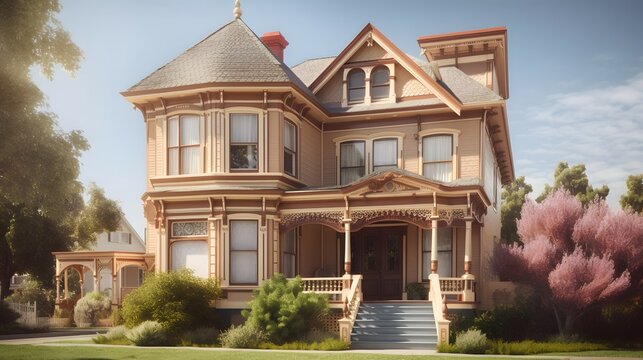 victorian exterior house design, victorian style, house, exterior design photography, daytime, 4k, hyperrealistic
