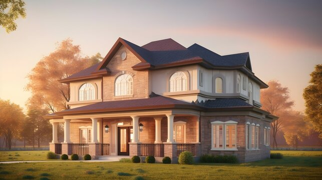 mcmansion exterior house design, mcmansion style, house, exterior design photography, golden hour, daytime, 4k, hyperrealistic